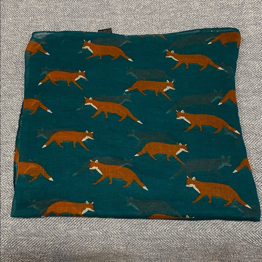 Joy Susan Teal and Orange Fox Print Scarf